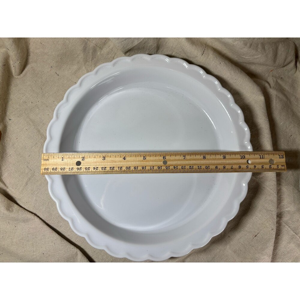 Lattice Pie Dish With Lid White Ceramic Modern Vintage Woven Look 694 - Picture 8 of 9